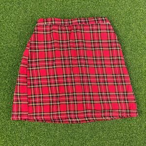 Vintage Red Plaid Elastic Waist Pull On Cotton Mini Skirt Sz M